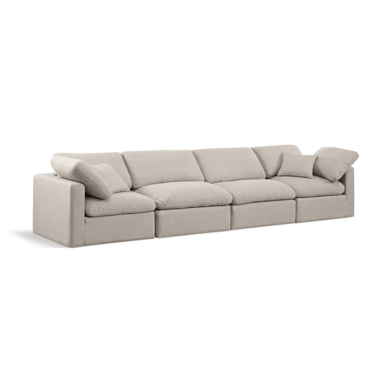 Canapé rembourré 140 po Itala, Tissu beige texturé en lin