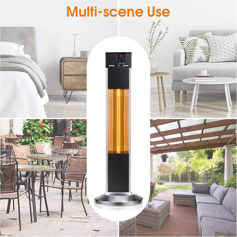 Black Aluminum Electric Standing Patio Heater with Remote Control