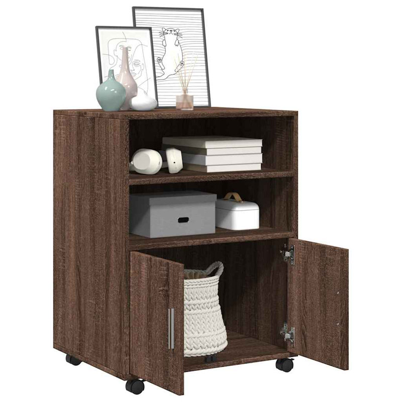 Rolling Cabinet Engineered Wood, Brown Oak