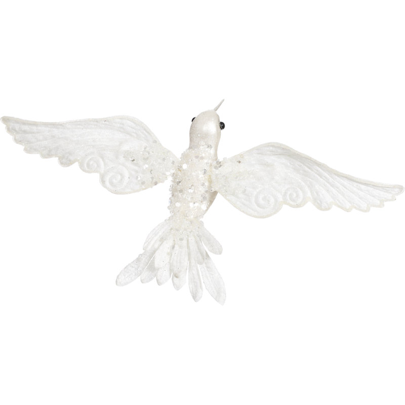Glitter Hummingbird Clip - 9 X 25 Inches Set Of 12, White/Silver