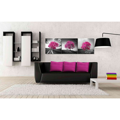«Vibrant Tree Series: Magenta Triptych (Ensemble de 3)», art mural sur toile