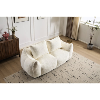 Fauteuil à billes ultra doux et moelleux, adultes, couleur blanche, chaise longue de chasse intérieure, coussins, sans assemblage, rembourrage en fausse fourrure surdimensionnée pour adultes à haute résilience, confortable et ergonomique