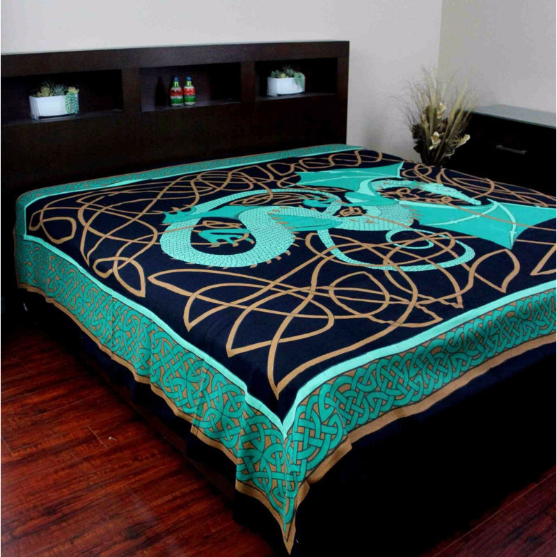 Cotton Celtic Dragon Tablecloth Rectangle, 88" H x 106" W, Green