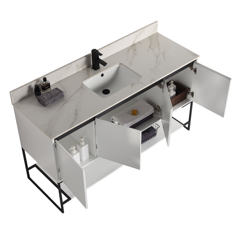 Carliana 59.37'' Single Bathroom Vanity with Stone Top, White