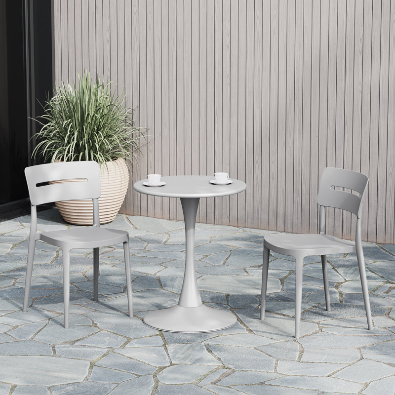 2-Person Outdoor Round Dining Set, Gray, 28.5" H x 23.5" W x 23.5" D, 2