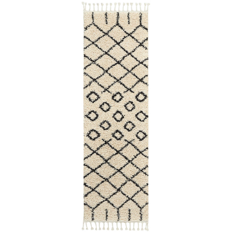 Tapis crème / noir Calion, Tapis de couloir 2 pi 2 po x 8 pi 1 po