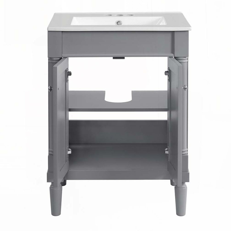 Meuble-lavabo de salle de bain avec lavabo supérieur, armoire de rangement moderne à 2 niveaux, Gris