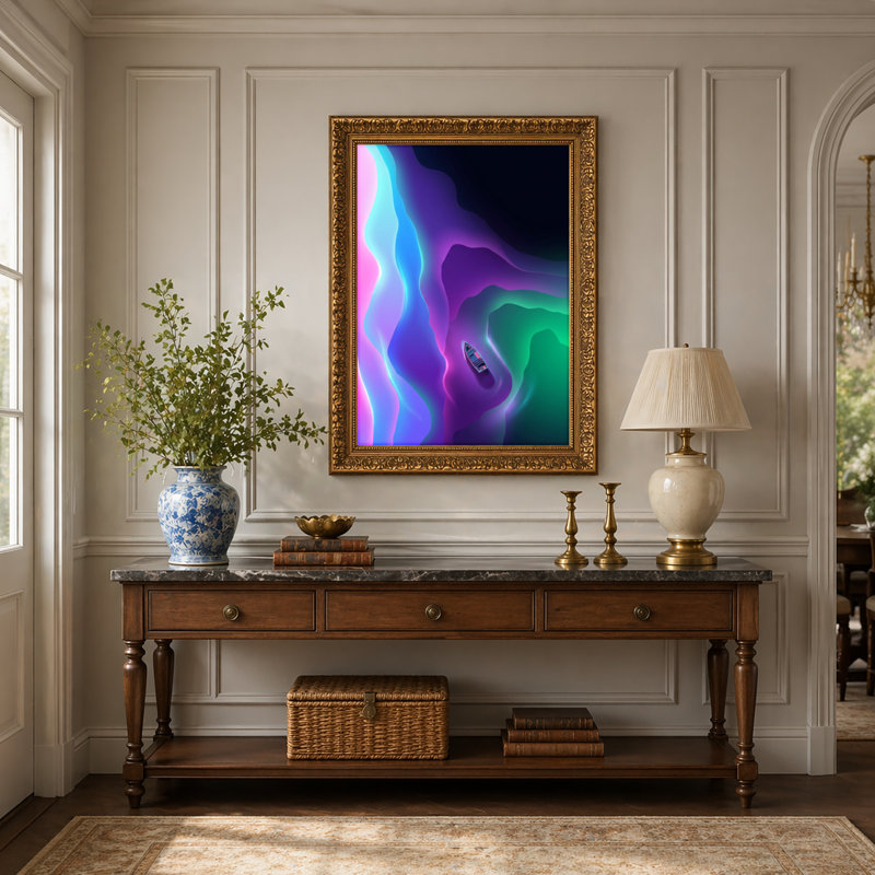 Art mural en toile noyer doré encadré pour le salon, la chambre à coucher, le bureau ou le vestibule - Décoration murale décorative avec vagues abstraites