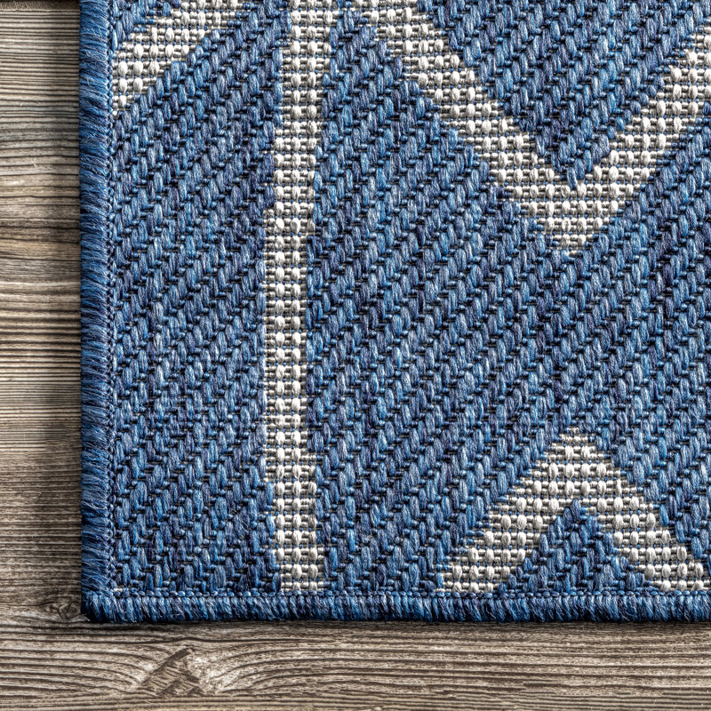 Tapis intérieur / extérieur bleu Damacio, Rectangle 3 pi 7,2 po x 5 pi