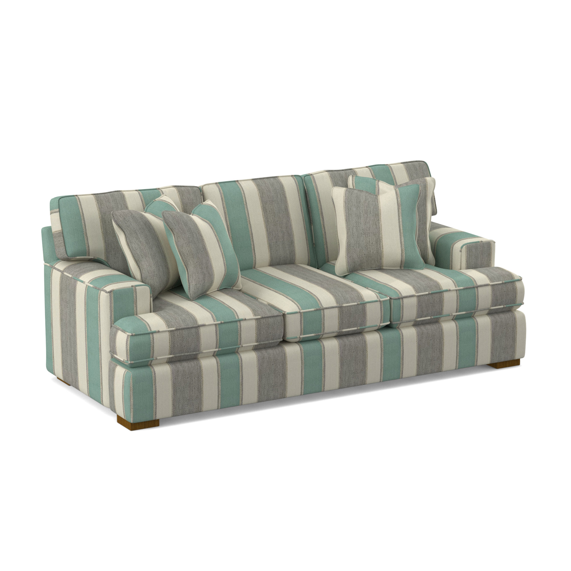 Sadie 97'' Recessed Arm Sofa with Reversible Cushions, Havana Finish, Beige Performance Fabric; 0851-73