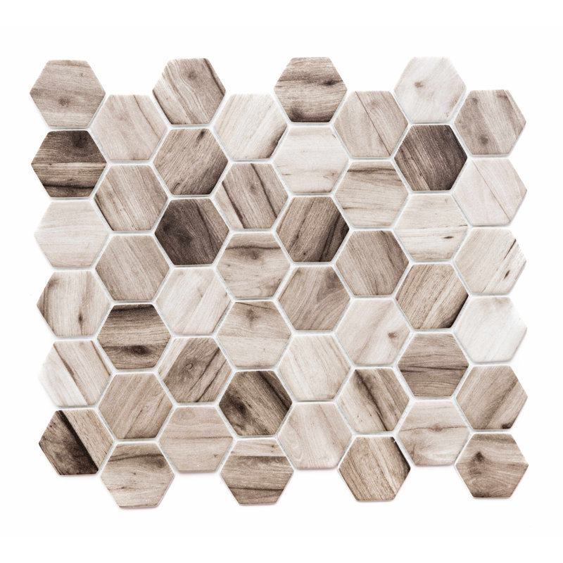 Recycled Honeycomb Recycled 1.88" x 1.88" Glass Honeycomb Mosaic Wall Tile, Beige