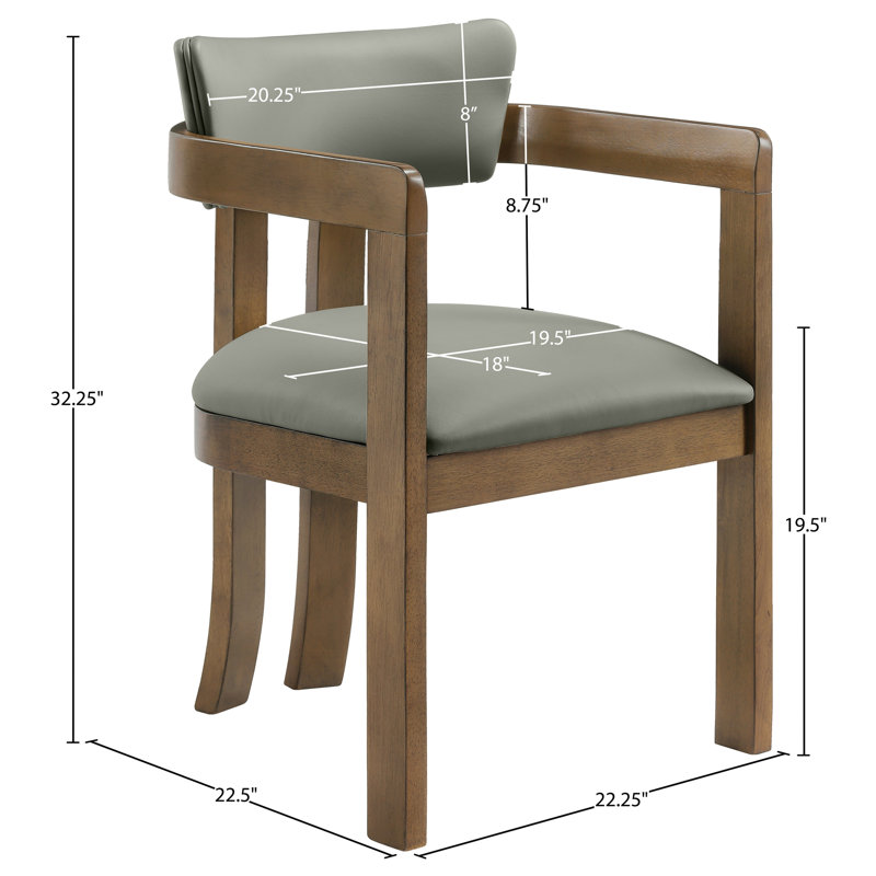 Chaise rembourrée en cuir Phalan, Cuir olive végétalien, Noyer teinté