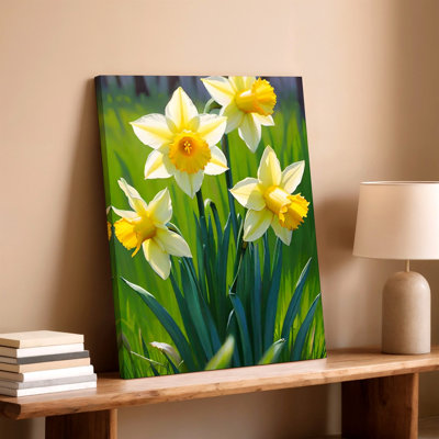 Jaune jaune blanc fleurs jonquille florale prairie botanique sur toile, floral botanique, photo de paysage naturel pour le salon chambre bureau couloir galerie murale Home Decor