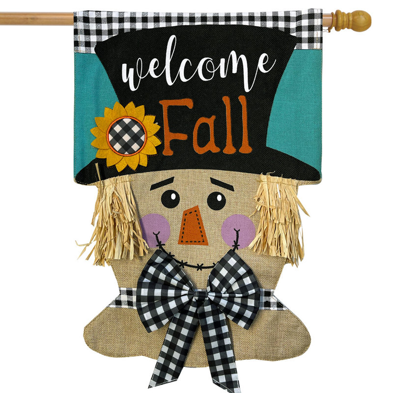 Drapeau «Welcome Fall Scarecrow Burlap House»