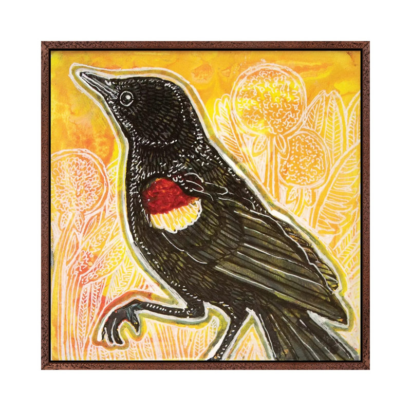Red-Winged Blackbird 1 Piece Painting on Canvas, 45.72cm H x 45.72cm W x 3.81cm D, Classic Brown Wood Framed