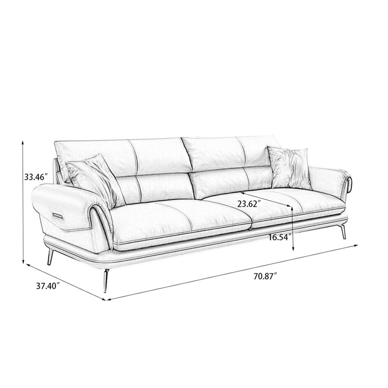 Causeuse coussin orange en cuir véritable, Orange, H 33,46 po x l 70,87 po x P 37,4 po