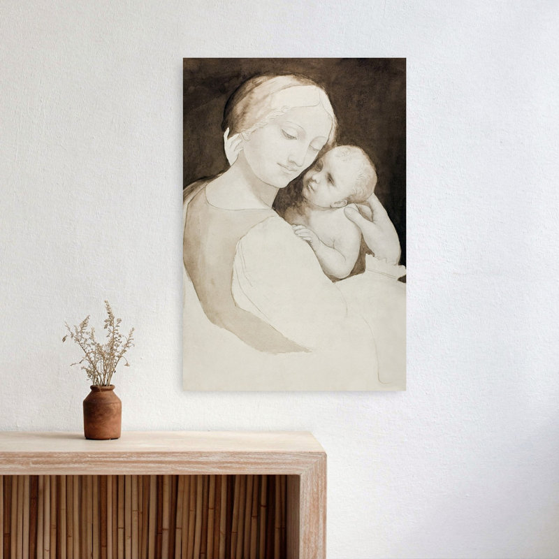 Madonna And Child Abstract Classic Romantic Portrait Wall Art Print 1 Piece Wrapped Canvas Wall Art, 60.96cm H x 40.64cm W
