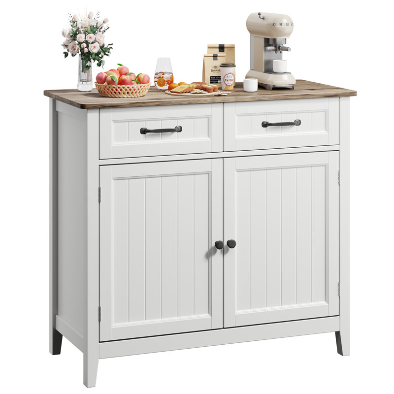 32'' Kitchen Storage Island with Drawer and Adjustable Shelf, White/Grey