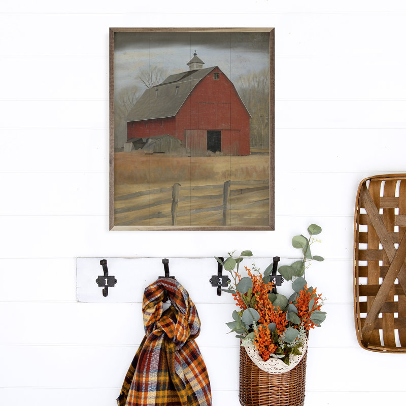 «Frisco Red Barn with Fence», impression encadrée sur bois, L 16 po x H 20 po