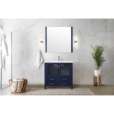 Meuble-lavabo bleu marine 36 po, comptoir en céramique blanche, robinet, 34 po Miroir - Grattoir et teinture pour une utilisation avec meuble-lavabo, pièce