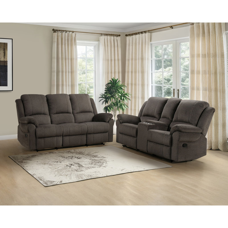 Ensemble 2 pièces: canapé inclinable et causeuse console, chenille brune, Brown 2-piece Set