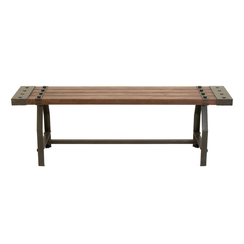 Rickey Brown Wood Bench with Black Metal Base and Studs