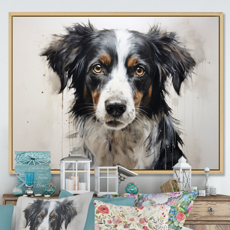 Dog Faithful Companion I - imprimé, Cadre naturel flottant, H 24 po x l 32 po x P 1 po