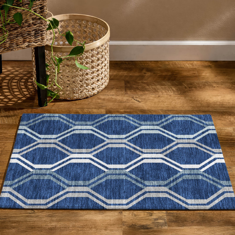 Tapis de qualité supérieure Mid-Century moderne lavable à la machine Premium Mayfield AMF2326, Marine, 1 pi 8 po x 2 pi 6 po