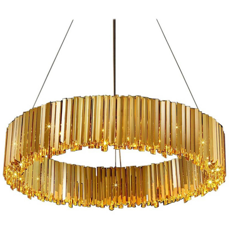 Light Shaded Drum Facet Chandelier, Polished Gold, 51” Length x 51” Width x 10” Height