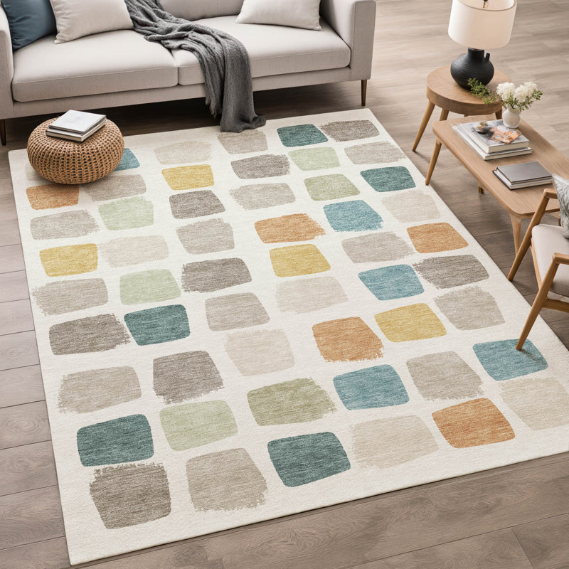 Machine Washable Indoor/Outdoor Chantille ACN2501 Squares Rug, Ivory, 2'6" x 3'10"