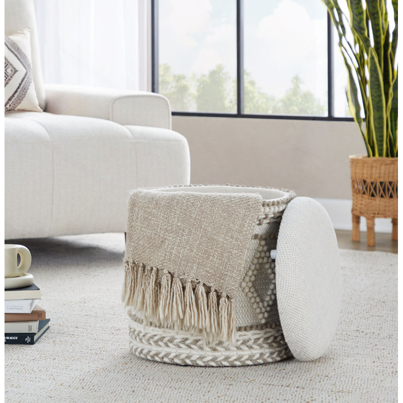 Repose-pieds de rangement 18 po en laine tissée à la main avec motif touffeté et noué