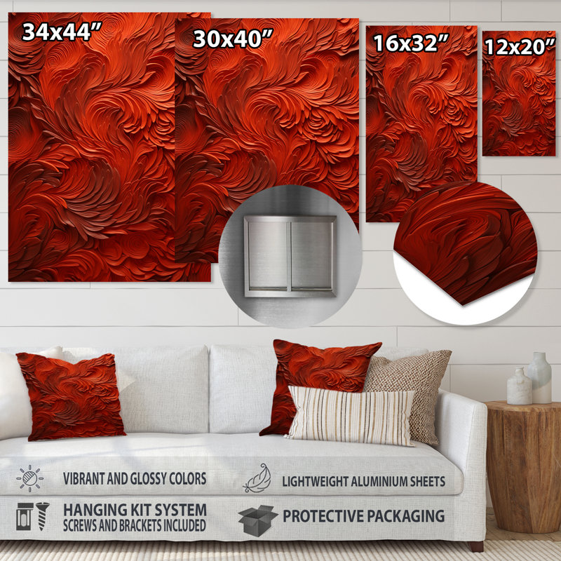 Volcanic Red Fusion Vector 2 - tachisme, art mural en métal, H 44 po x l 34 po x P 1,5 po