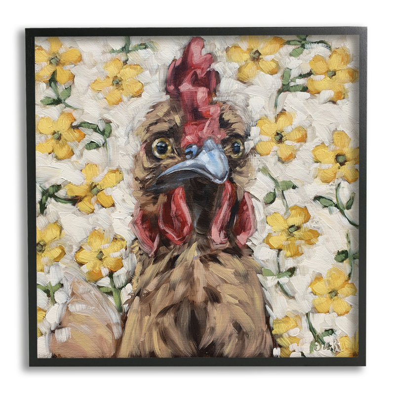 Motif de fleur de ferme jaune - Peinture, Giclée encadrée noir minuit, H 17 po x l 17 po x P 1,5 po