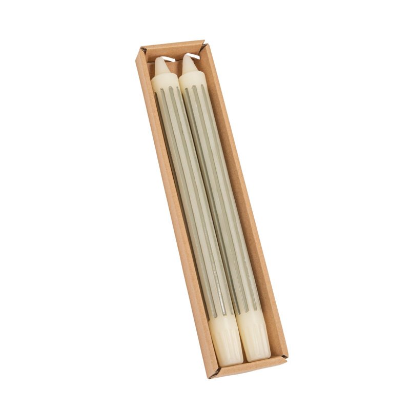 Unscented Vertical-Striped Taper Candles In Box, Gray