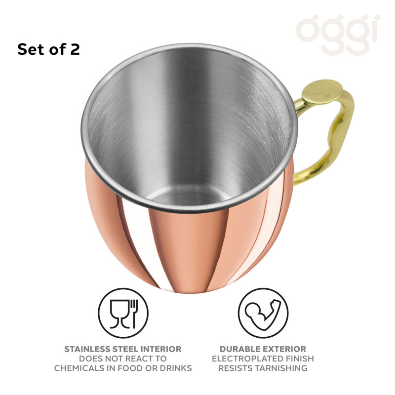 Copper Plated 20oz Moscow Mule Mugs with Brass Handles - Set of 2