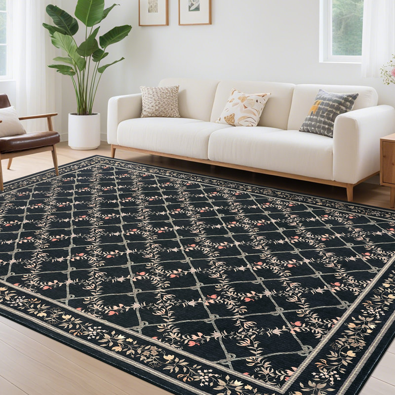 Modern Area Rug Floral Area Rug Low Pile,Washable,mark Resistant,Soft & Thin Carpet for Living Room,Bedroom,or Office Easy to Clean