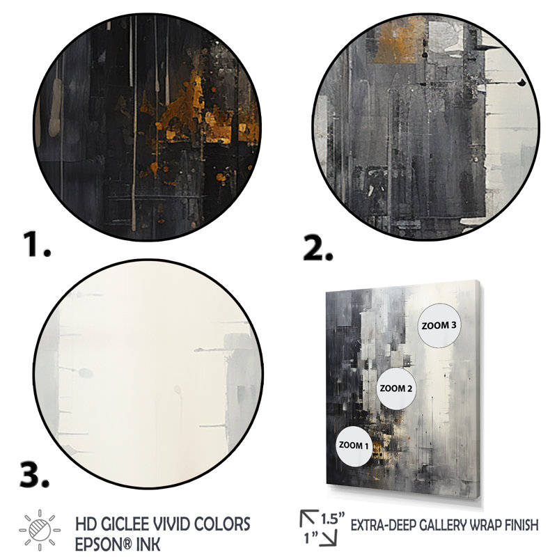 Horizon II de gratte-ciel gris - art mural gratte-ciel, Cadre simple noir, H 44 po x l 34 po x P 1,5 po