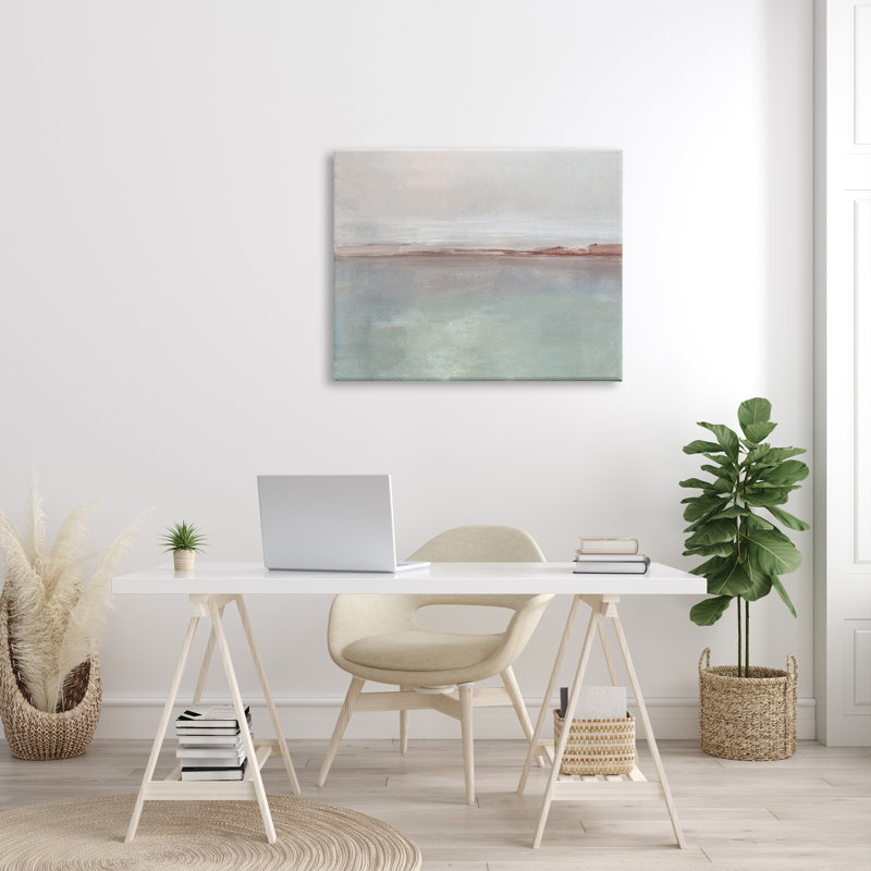 Soft Gray and Brown Abstract Coastal Landscape Canvas Art, 40 x 30