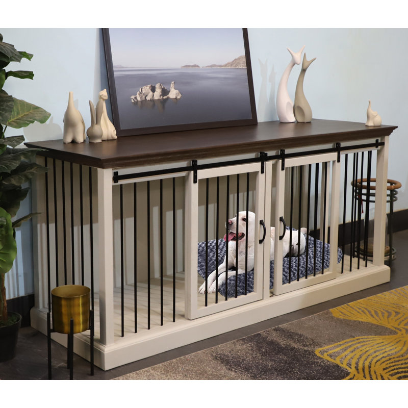 Cage pour chien Chingford, Moyen (H 35 po x l 76 po x P 25 po), Blanc / grain de café