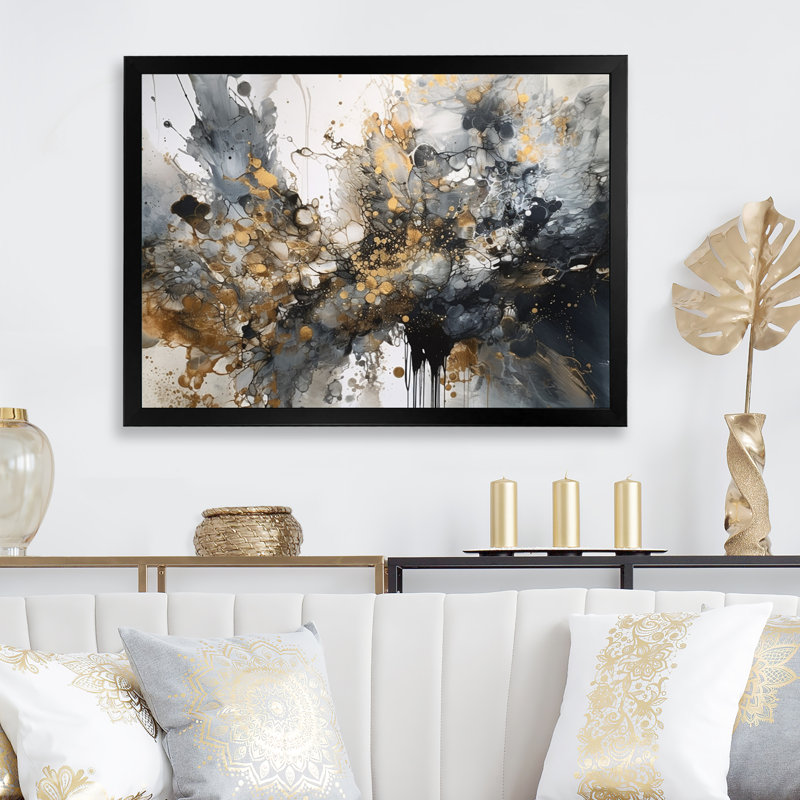 Gris gris délicat abstrait coups de pinceau V - art mural abstrait en marbre, H 16 po x l 32 po x P 1 po