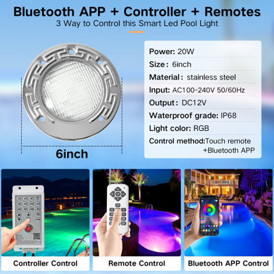 Led Pool Lights For Inground Pool 304 Stainless Steel Color Changing With Remote And App Control For Wet Niche Underwater Swimming Pool Lights(6inch-30w-rgb,50ft)