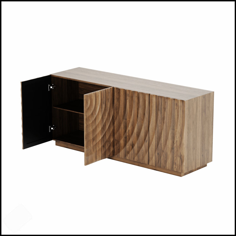 Buffet moderne avec textures 3D avec rangement, luxueux buffet anti-déversement pour la cuisine et le salon, largeur de 59 pouces