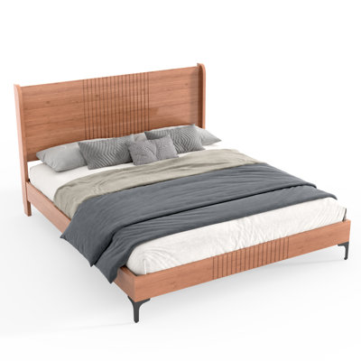 Lit plateforme Gario Mid-Century avec structure en bambou et coins arrondis