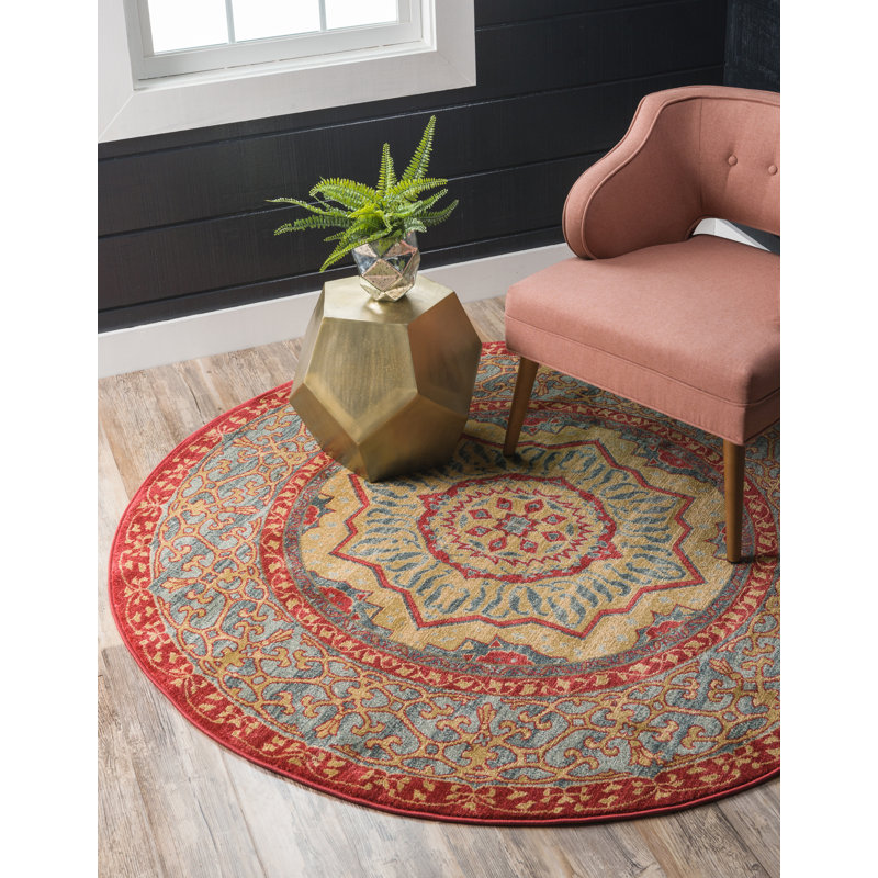 Tapis oriental rouge / beige Ophelia, Rond 8 pi