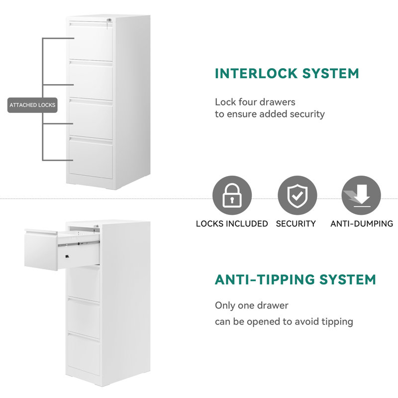 Cattalina 4 Drawer Filing Cabinet, White