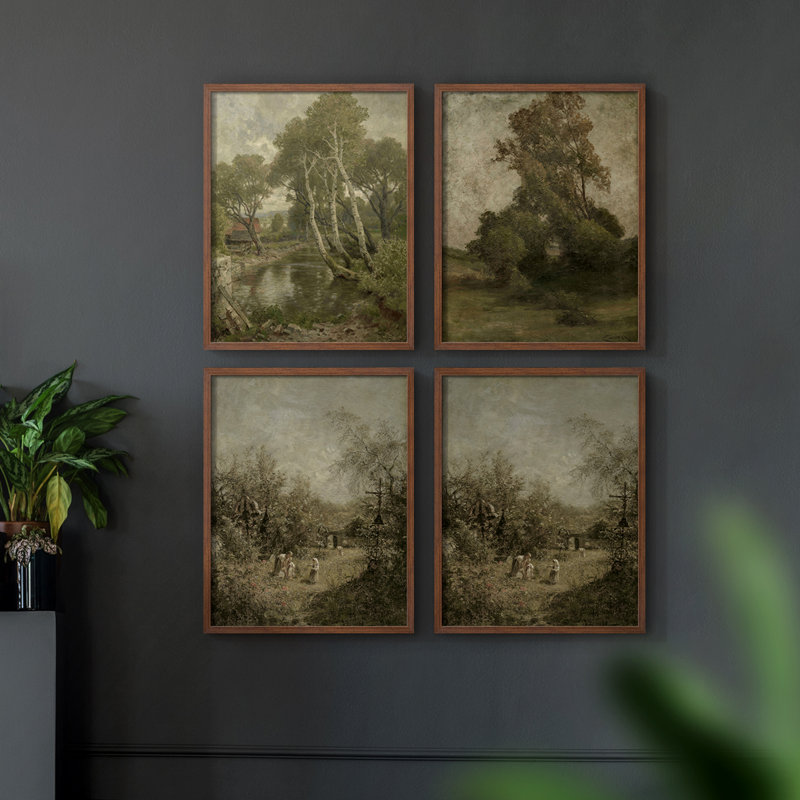 «Vintage Landscape CLxx III», 4 pièces, Noyer, H 44 po x l 14 po