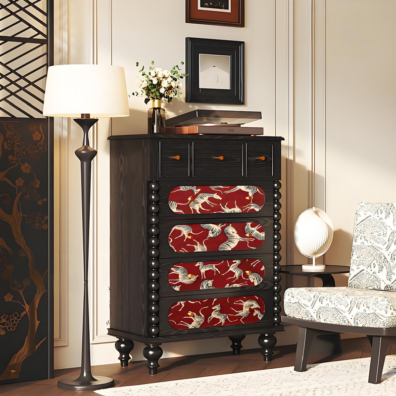 Commode en bois massif avec motif zébré, Noir, noir, noir, noir