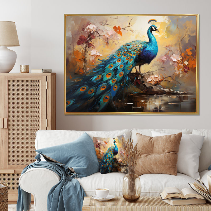 Peacock Expressionist Portrait III On Canvas Print, Gold Floater Framed, 30" H x 40" W x 1.5" D