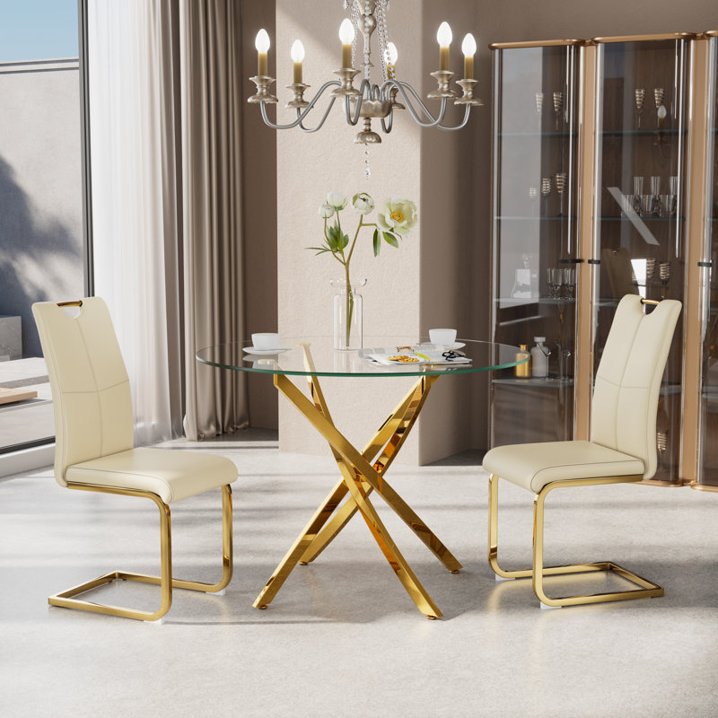 Ensemble de salle à manger 3 pièces, H 29,5 po x L 36 po x l 36 po, Jaune, Doré