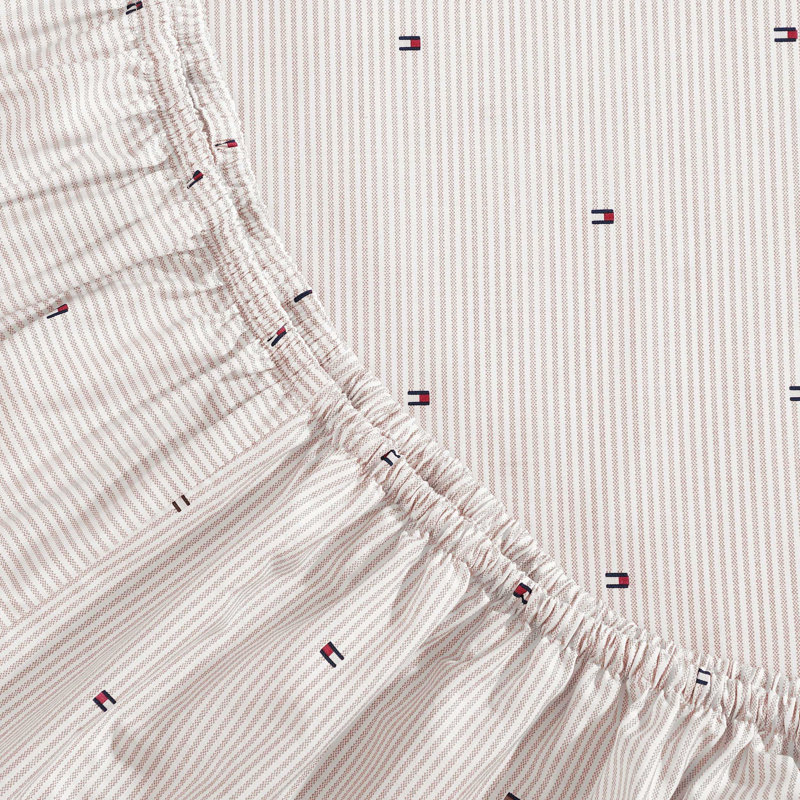 Tommy Hilfiger Printed Percale Cotton Sheet Set, Twin XL Sheet Set with 1 Pillowcase, Beige
